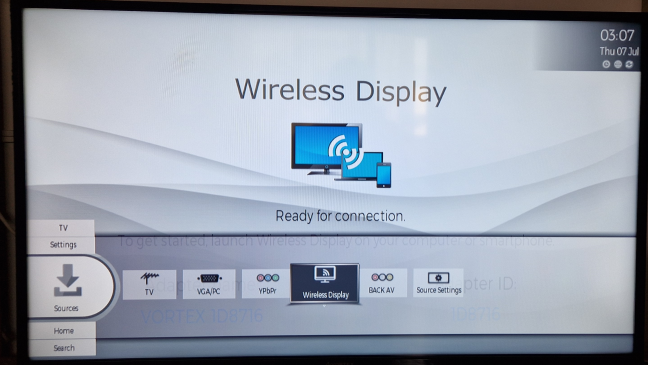 Enable the Wireless Display input on your TV