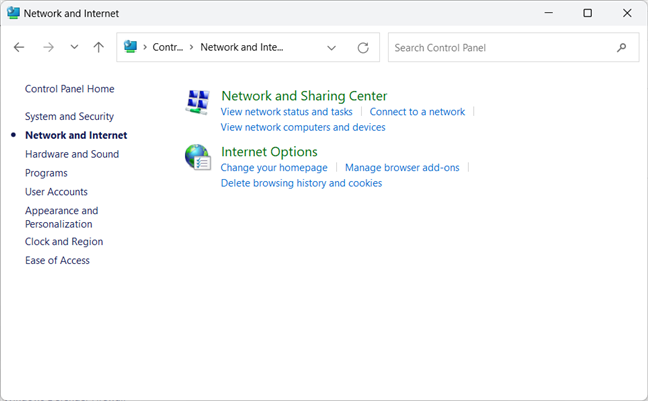 In Control Panel, go to Network and Internet > Network and Sharing Center