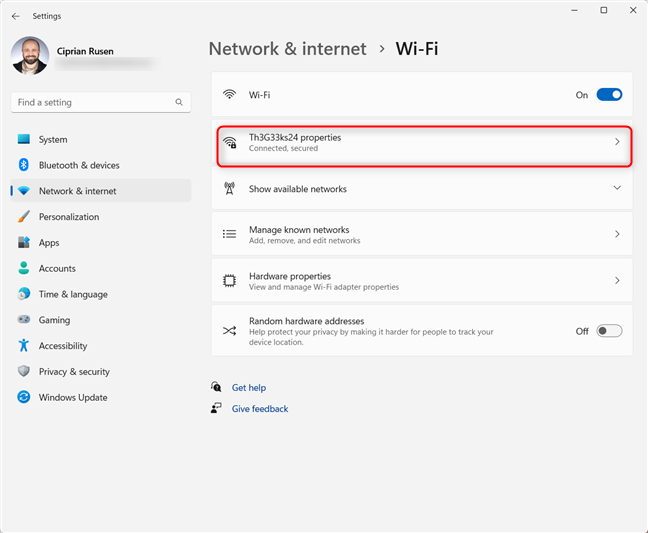 Access the Properties of your active Wi-Fi connection