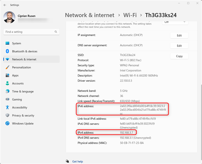 Find your IP address in the highlighted fields