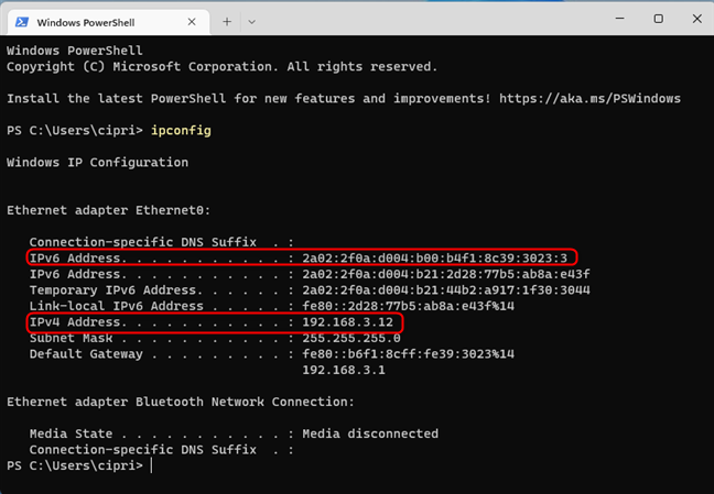 Find your IP address with ipconfig