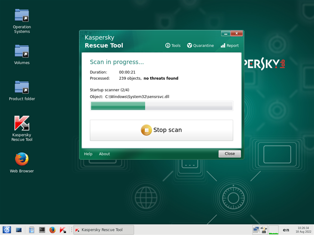 Antivirus scan with the free Kaspersky Rescue Disk
