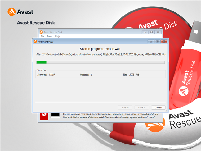 Scanning a computer for malware using Avast Rescue Disk