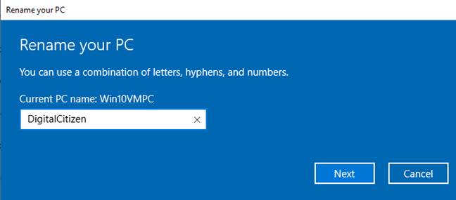 Type the new PC name