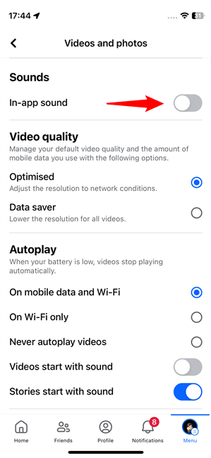 How to turn off FB sounds on iPhone