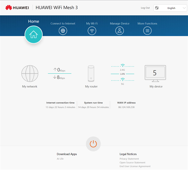 The admin interface of HUAWEI WiFi Mesh 3