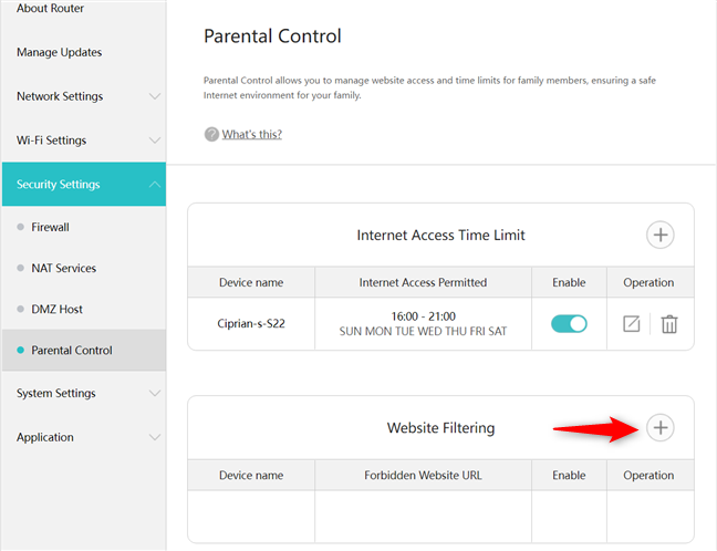 Add a Website Filtering rule