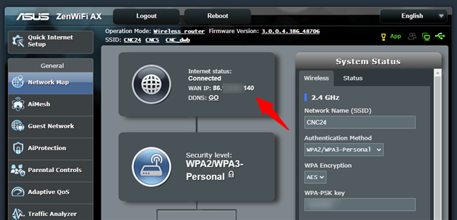 Find your public IP address from the router