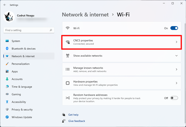 Opening the properties of a network connection