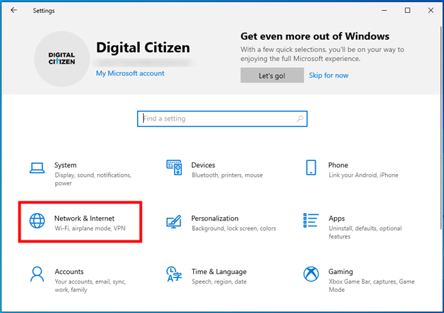 Network & Internet in Windows 10's Settings