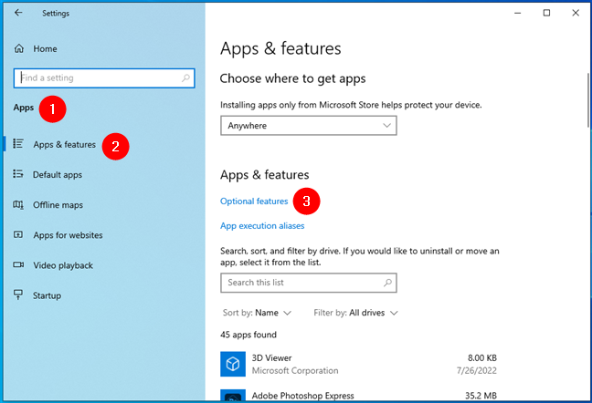 Access Optional features in Windows 10