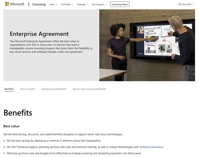 Microsoft Enterprise Agreement for large business customers