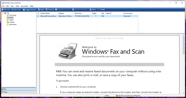 Windows Fax and Scan in Windows 10