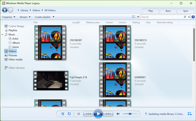 The legacy Windows Media Player app