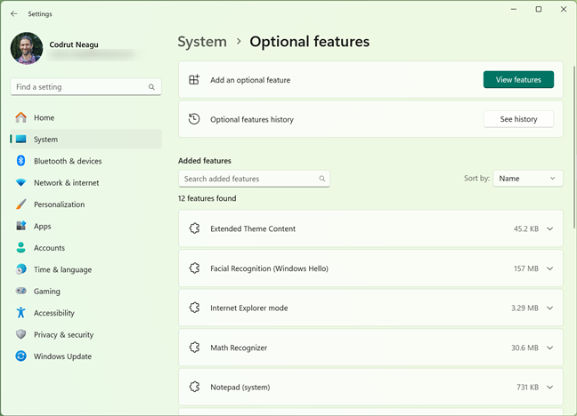 Optional features in Windows 11