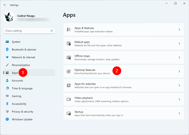 Access Optional features in Windows 11