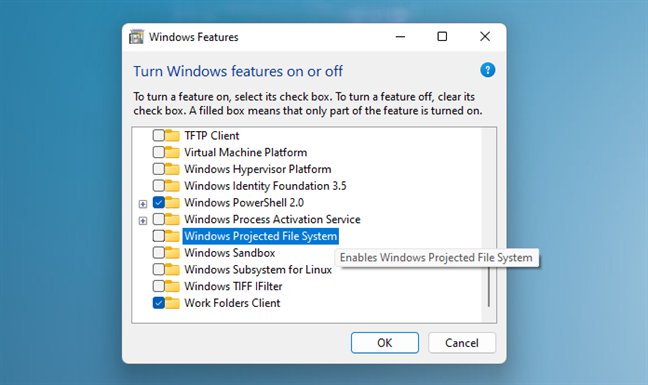 A brief description is available for every Windows feature