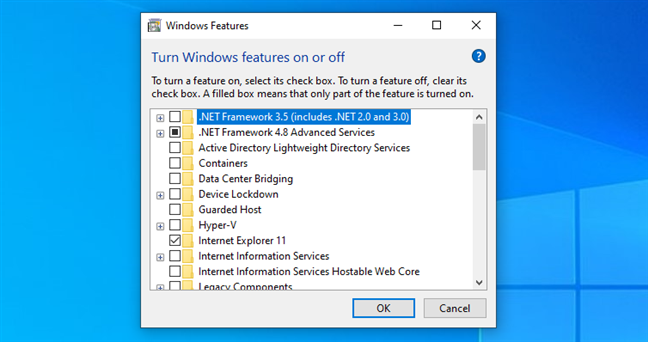 Windows Features and components available in Windows 10