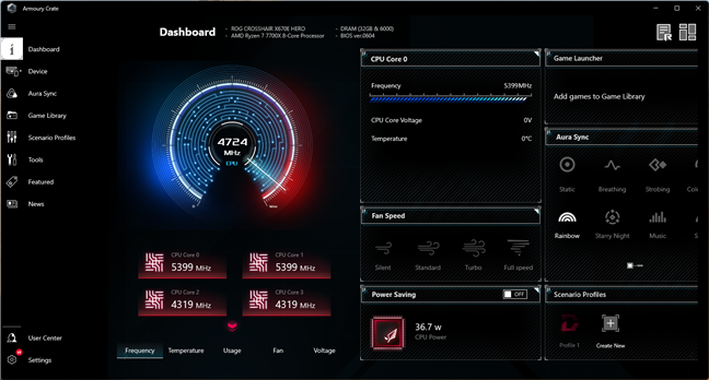 ASUS Armoury Crate dashboard