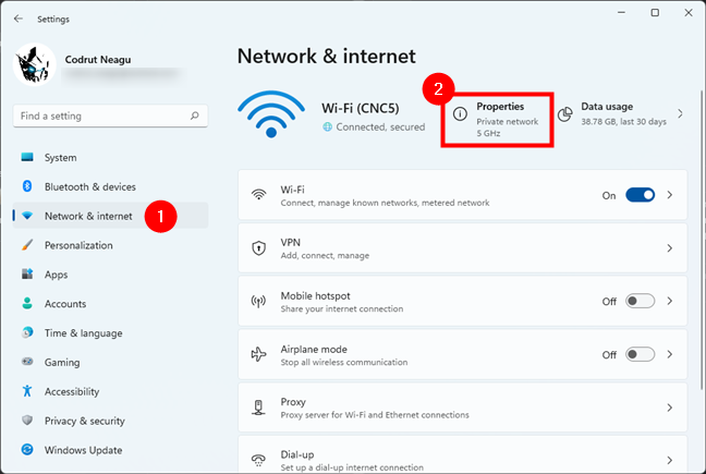 Opening the Properties of current network connection