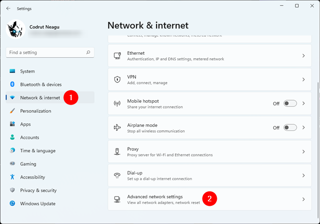 Open Advanced network settings in Windows 11