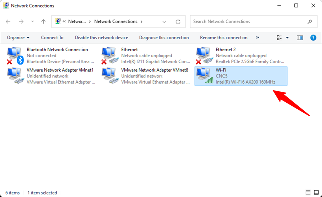 Opening the Status of a network connection