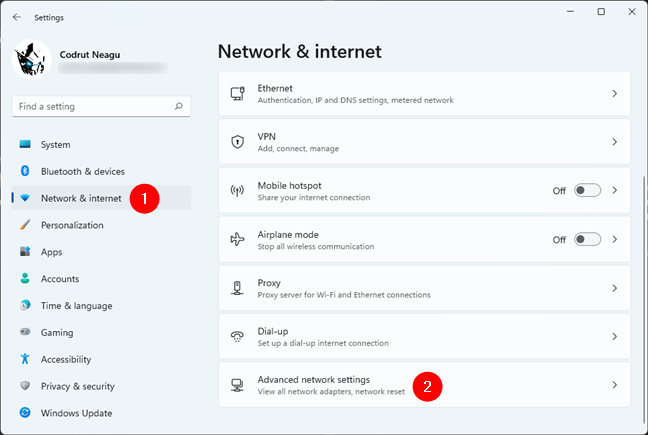 How to open Advanced network settings in Windows 11