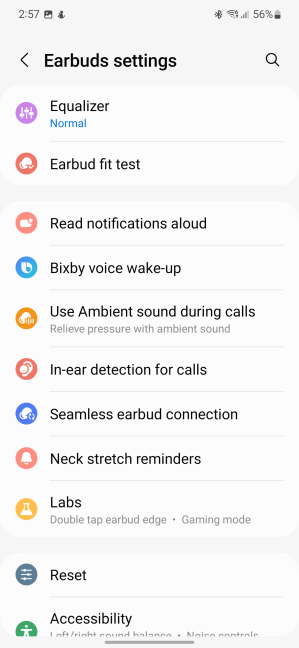 The settings available for Galaxy Buds2 Pro