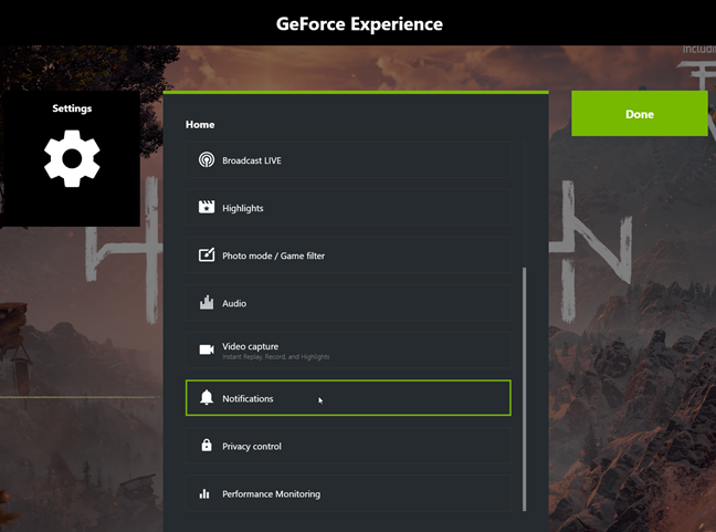 In the GeForce Experience settings, go to Notifications