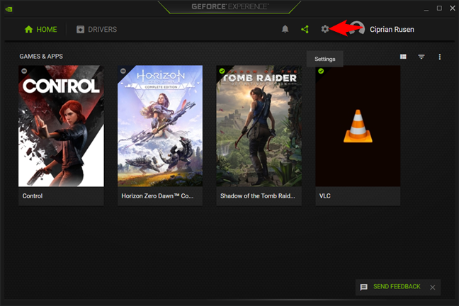 In the GeForce Experience app, go to Settings