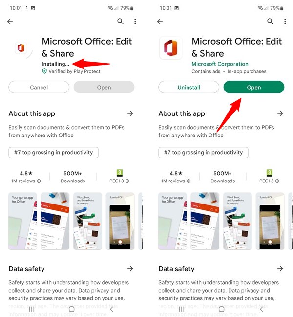 The Microsoft Office app is installed on your Android device