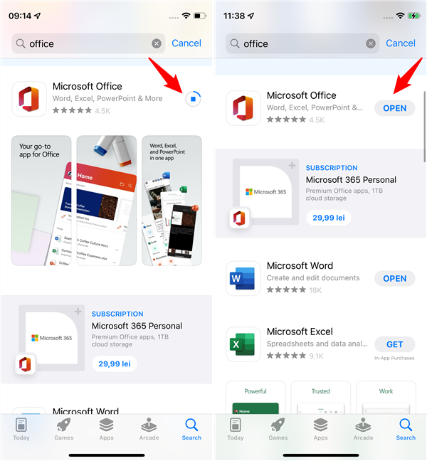 Installing a Microsoft Office app on an iPhone
