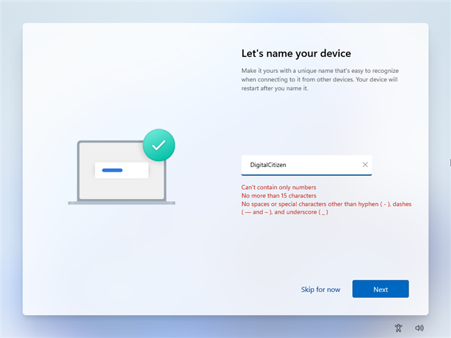 Choose a name for your Windows 11 device