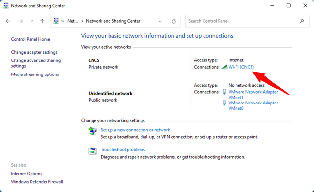 The network connection in use