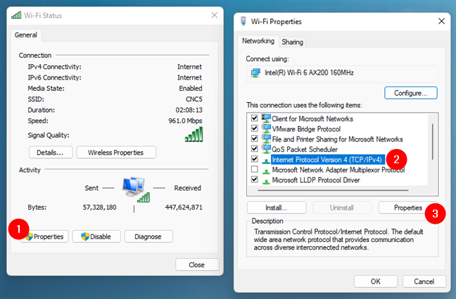 Opening the Properties of Internet Protocol Version 4 (TCP/IPv4)