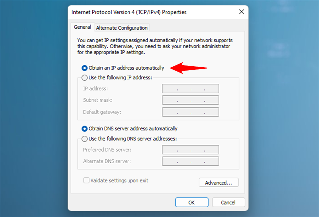 Obtain an IP address automatically via DHCP