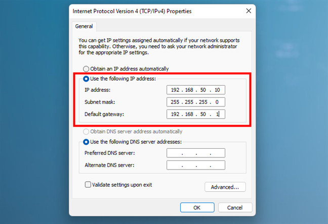 Use Control Panel to set a static IP address in Windows