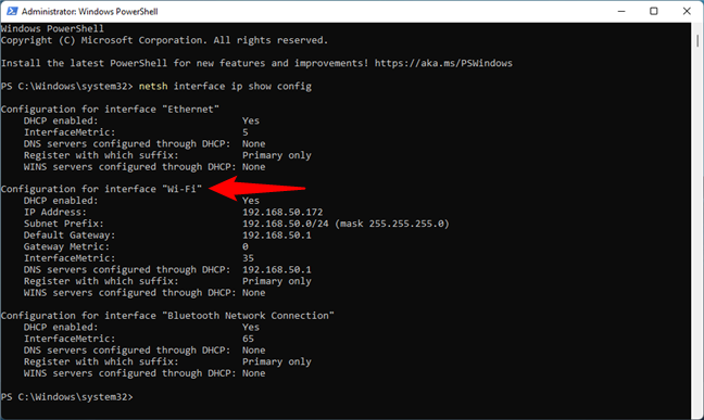 Find the name of your network adapter in CMD or PowerShell