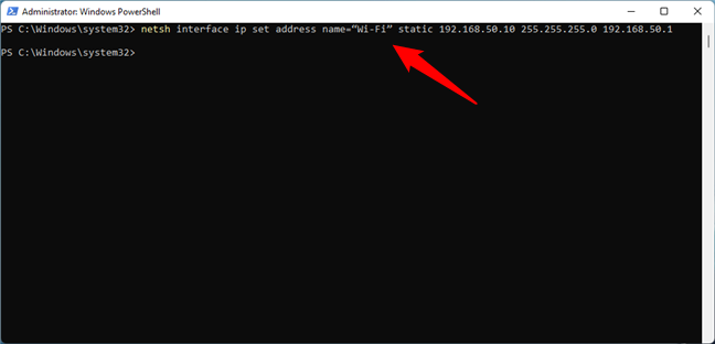 Use this command to set a static IP address in CMD or PowerShell