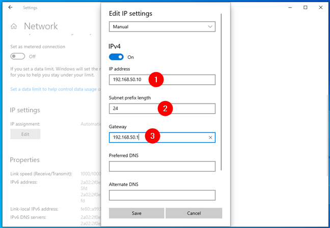 Setting a static IP address in Windows 10