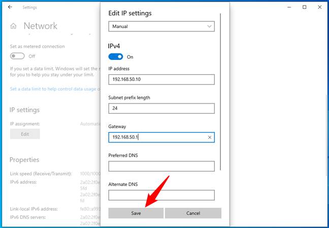 Start using the new IP address in Windows 10