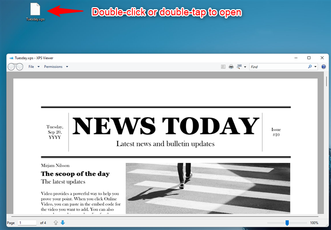 Double-click to open an XPS file