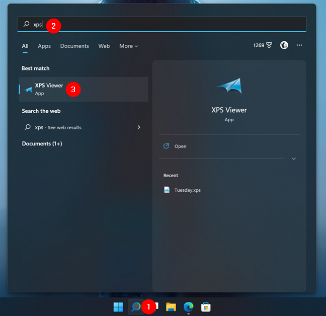 Search and open XPS Viewer in Windows 11