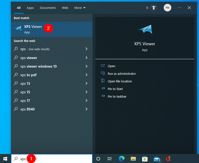 Search and open XPS Viewer in Windows 10