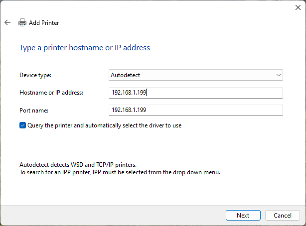 How to add a wireless printer from Control Panel using an IP address