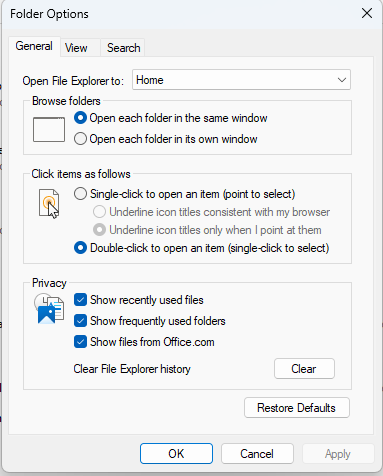 Folder Options in Windows 11