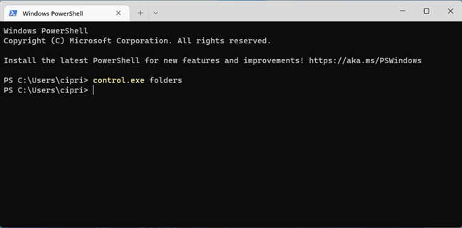 Execute this command: control.exe folders