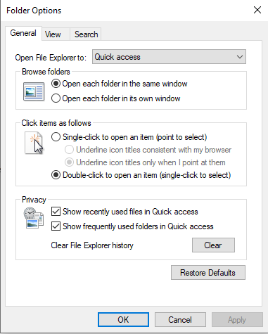 Folder Options in Windows 10