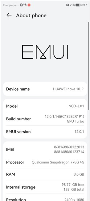 HUAWEI nova 10: About phone