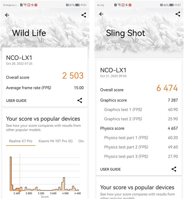 Benchmark results in 3DMark for Android